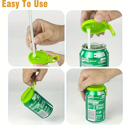 Reusable Soda Can Lid - Drink Cover with Straw for Beverages, Juice, and Soft Drinks