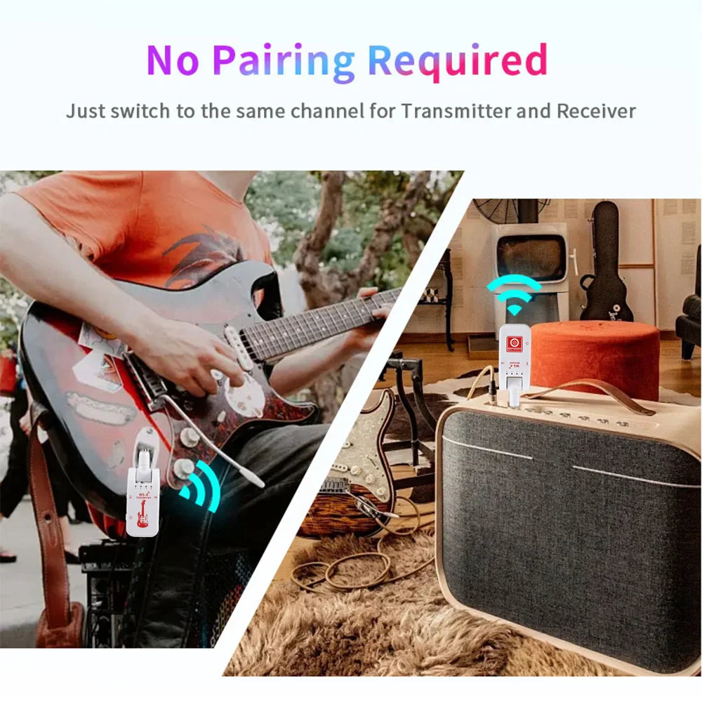 2.4G Wireless Guitar System – Transmitter & Receiver Set for Electric Guitar & Bass, 48K/16bit Real-Time Transmission