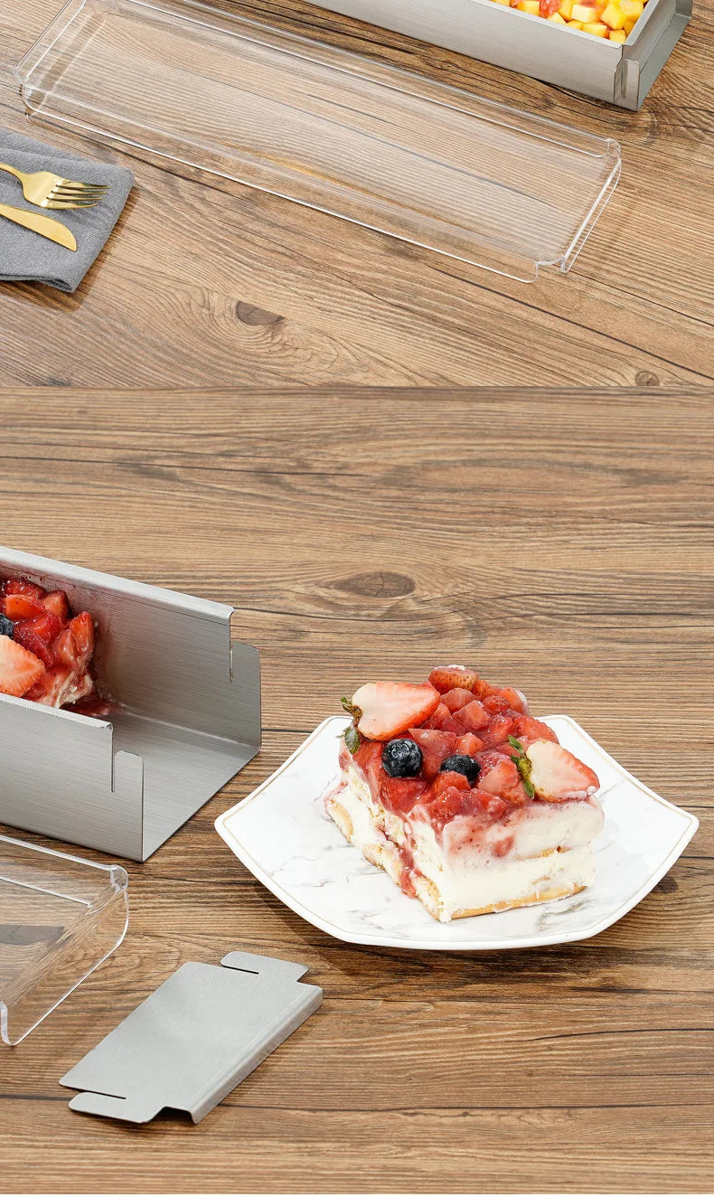 Tiramisu Removable Cake Mold Set — Stainless Steel Stand, Long Tray & Shovel Tool for Baking, Kitchen Accessories