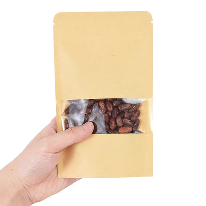 20/50pcs Kraft Paper Zip Lock Bags with Window - Self-Sealing Storage for Food, Snacks, Tea, Wedding, Home Candy Gifts, and Packaging Pouch