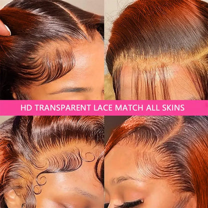 Linktowig 30 Inch Pre-Plucked 13x6 HD Lace Front Wig – Ginger Orange Ombre Body Wave Human Hair Wig for Women