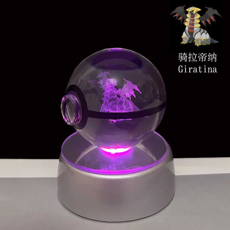 Pokémon 3D Crystal Ball LED Night Light – Pikachu Gengar Eevee Mewtwo Pokéball Base Lamp Kids Birthday & Home Decor Gift