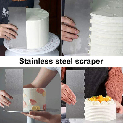 LMETJMA 10" Stainless Steel Cake Scraper – Double-Sided Patterned Edge Smoother & Pastry Cutter JT160