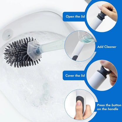 Refillable Toilet Brush with Detergent – Wall-Mounted Long Handle Silicone TPR Brush for Corner Cleaning, Bathroom Tool