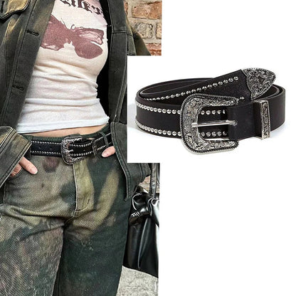 Punk Girl Bullet Rivet Belt — Goth-Inspired Leather Waistband, Fashionable Statement Accessory