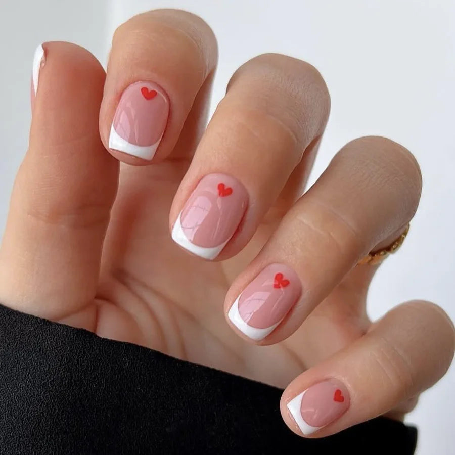 24Pcs Square Press On Nails - Nude White Gradient French False Nail Tips with Full Cover Short Design