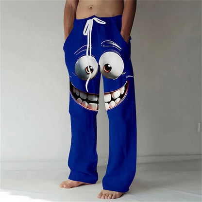 Men's 3D Facial Expression Pants - Trendy Wide-Leg Printed Casual Trousers