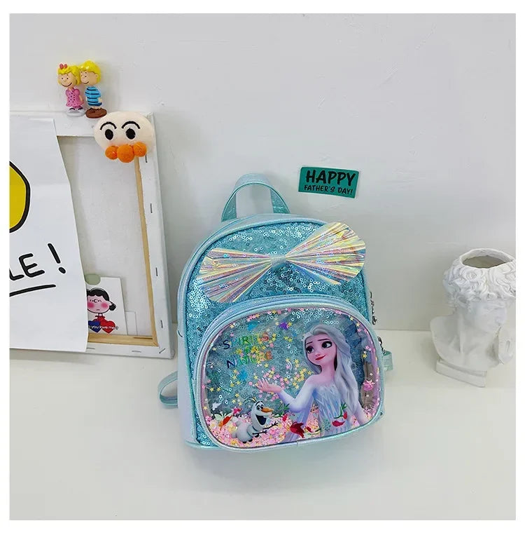 Disney Frozen Elsa & Anna Sequin Backpack - Glitter PU Leather School Bag for Girls, Kawaii Travel Backpack & Christmas Gift