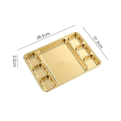 Gold Stainless Steel Divided Dining Plate – Compartment Food Serving Tray Kitchen Tableware