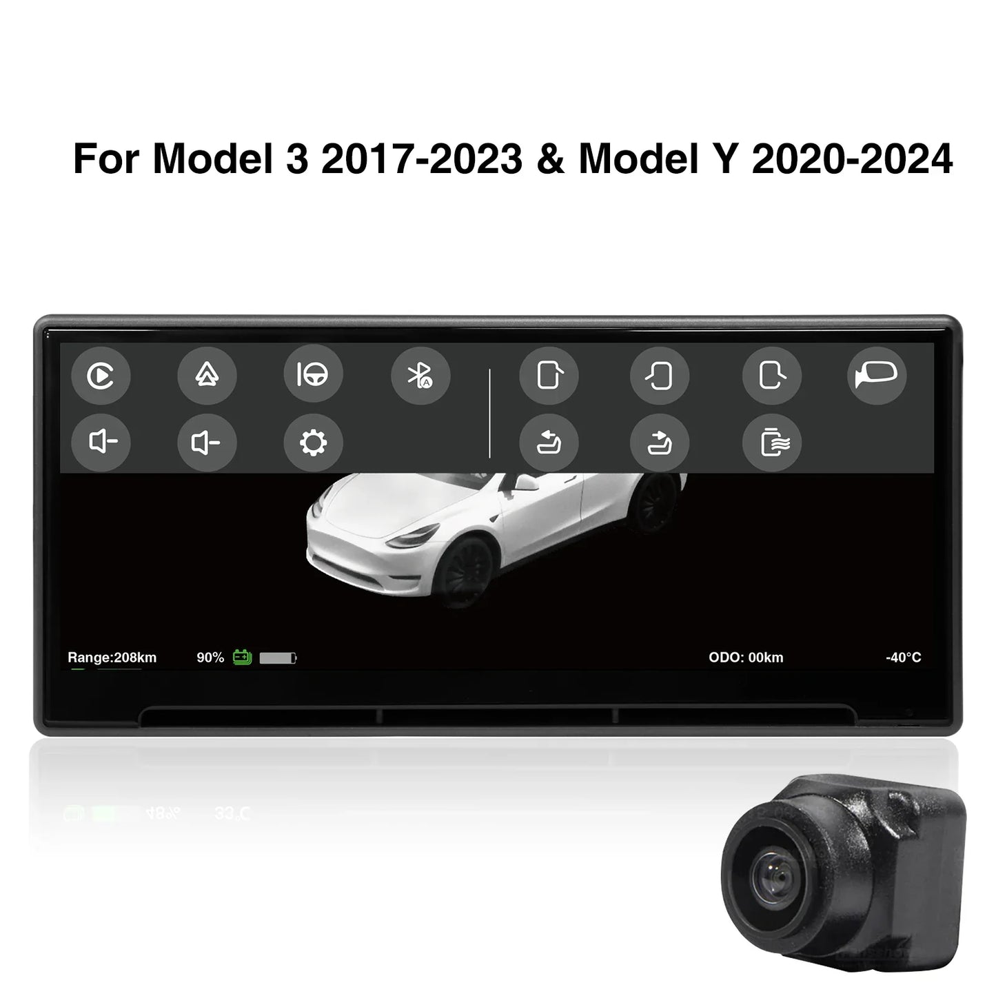 CATRONICS Head-Up Display for Tesla Model 3/Y – 8.9-Inch Linux System with CarPlay, Energy Consumption & Driving Data Detection