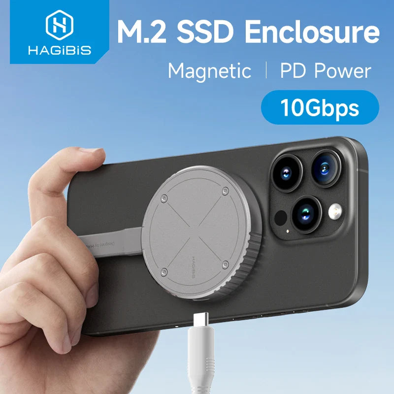 Hagibis Magnetic M.2 2230 NVMe SSD Enclosure - Magsafe SSD Case USB C 3.2 Gen2 to NVMe PCI-E for iPhone 15 Pro Max, MacBook ProRes