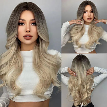 Long Pink Wavy Wig for Women — Middle Part Synthetic Hair, Heat-Resistant, Natural-Looking Cosplay Wig
