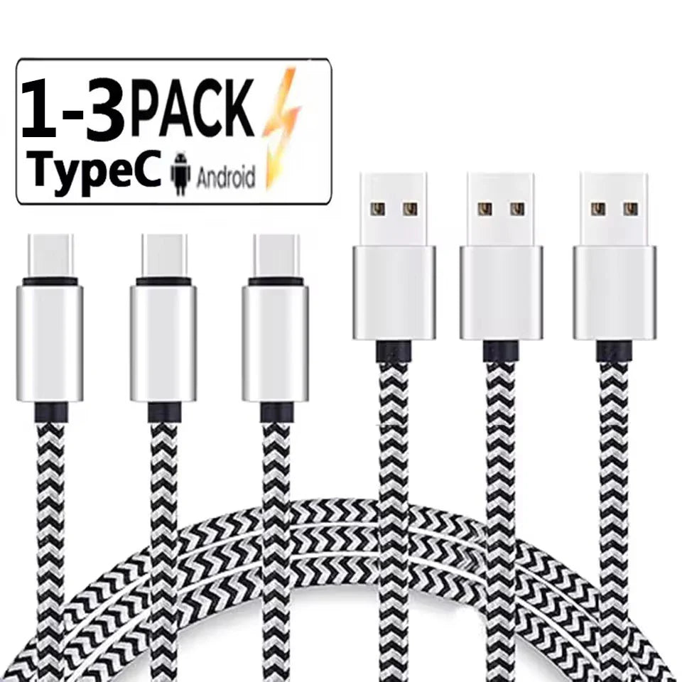 USB Type-C 2.4A Fast Charging Cable – Nylon Braided Data & Power Charger Wire for Huawei, Samsung & USB-C Compatible Devices