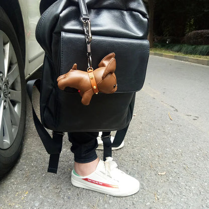 Punk French Bulldog PU Leather Dog Keychain — Fashion Bag Charm for Women Car Key Ring