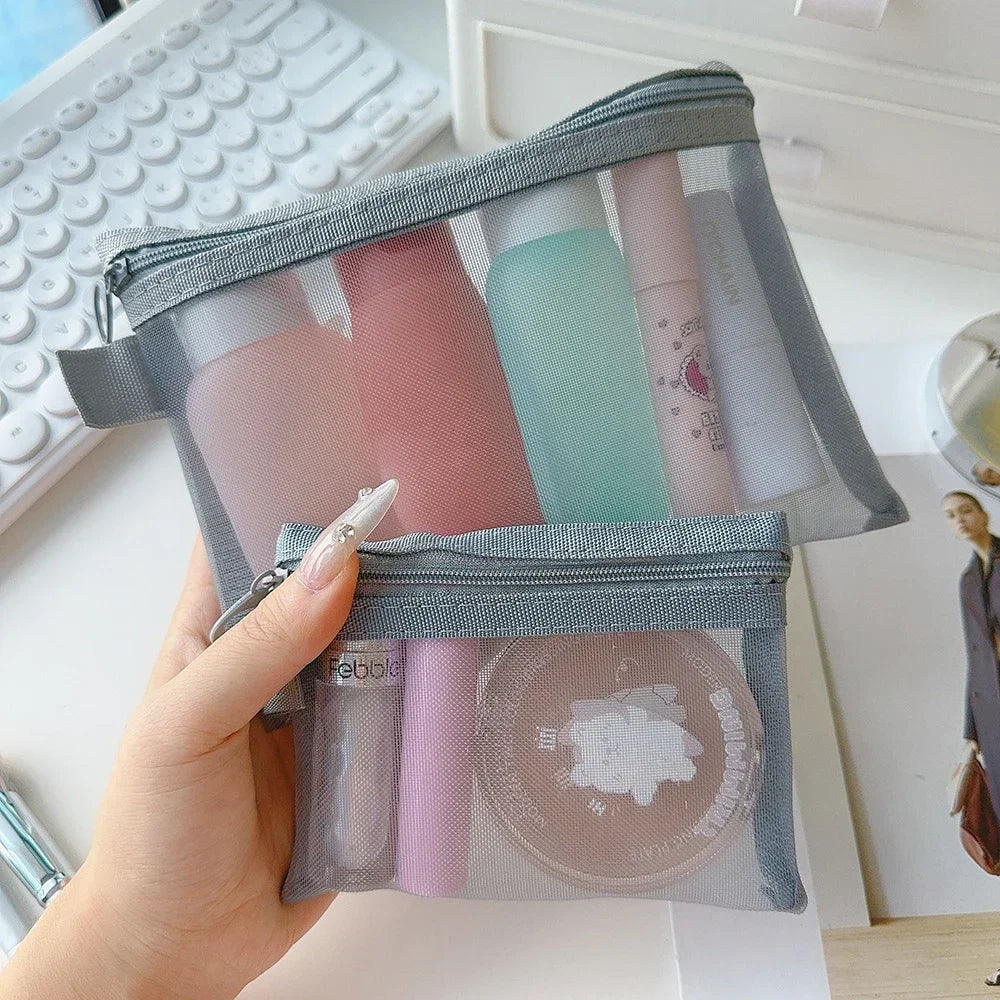 1/3PCS Black Mesh Clear Cosmetic Bag Set Portable Travel Makeup Toiletry Organizer Pouch Storage Case