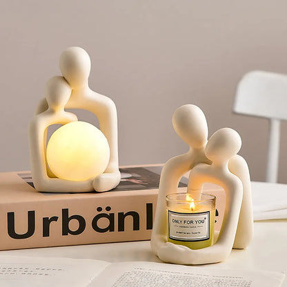 Nordic Home Decor Couple Statue - Ceramic Modern Art Figurines for Living Room and Bedroom Ornaments