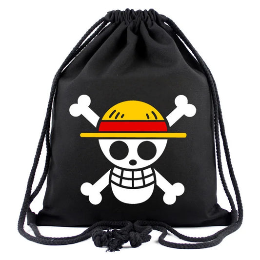 One Piece Luffy Anime Drawstring Backpack — Full-Color Cartoon Storage Bag with Pocket
