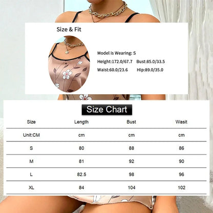Women’s Satin Floral Sleepdress - Spaghetti Strap Slip Nightgown Comfortable Luxury Sleepwear Dress