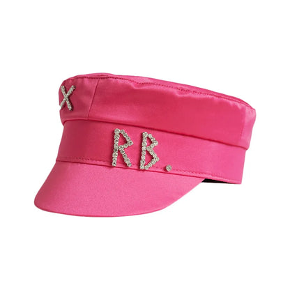 Designer Women’s Winter Newsboy Cap – Diamond Letter Baker Boy Hat with Visor, Stylish Warm Fashion Hat