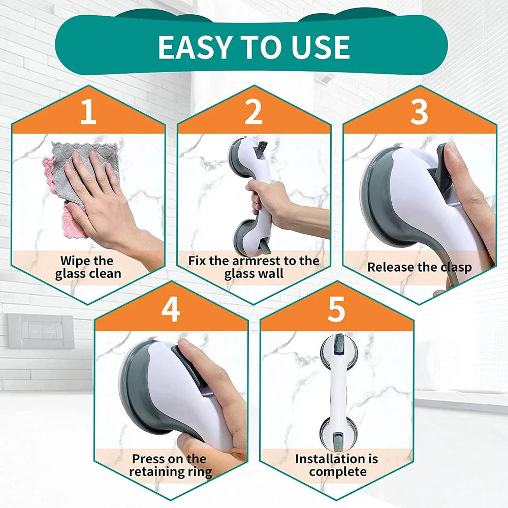 New Ultra Grip Shower Handle Grab Bars - Dual Locking Safety Suction Cups for Anti-Slip Support in Toilet and Bathroom