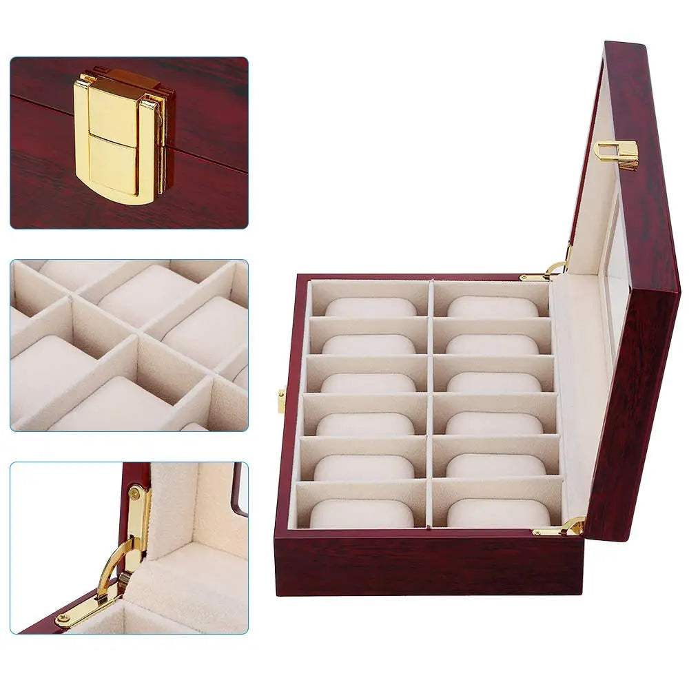 Luxury Wooden Watch Box — 1/2/3/5/6/10/12 Grid Organizer & Holder for Men’s and Women’s Watches, Jewelry Display
