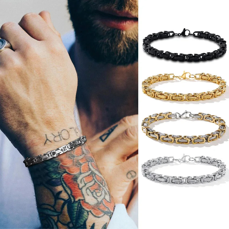 Men's Stainless Steel Byzantine Chain Bracelet – 4/5/6/8MM Link Wristband for Boys, Perfect Gifts for Him