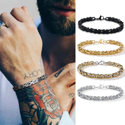Men's Stainless Steel Byzantine Chain Bracelet – 4/5/6/8MM Link Wristband for Boys, Perfect Gifts for Him