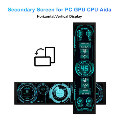 Portable Stretched Monitor - 1920x440 IPS LCD Display for Raspberry Pi, AIDA64 PC & Laptop Setup
