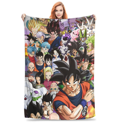 Dragon Ball Z Anime Blanket – Goku Flannel Throw for Bed & Sofa, Warm Cozy DBZ Blanket for Spring & Autumn