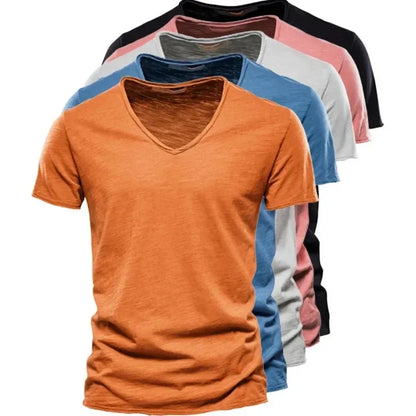 100% Cotton Men’s V-Neck T-Shirt – Lightweight Short Sleeve Fitness Tee, Breathable Fashion Top for Men (Sizes S–5XL)