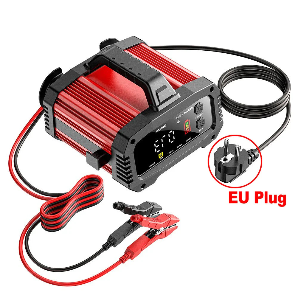 Portable 25A/15A Smart Car Battery Charger — 12V/24V AGM, GEL, LiFePO4 Motorcycle & Car Booster with Pulse Repair