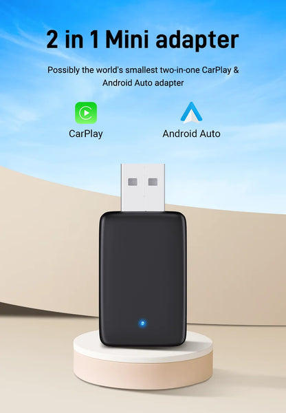 2025 2-in-1 Wired to Wireless CarPlay Adapter – Android Auto Smart Box, Plug & Play, Universal with OTA Update