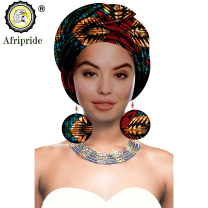 African Turban Headwrap - Nigerian Ankara Headscarf with Matching Earrings