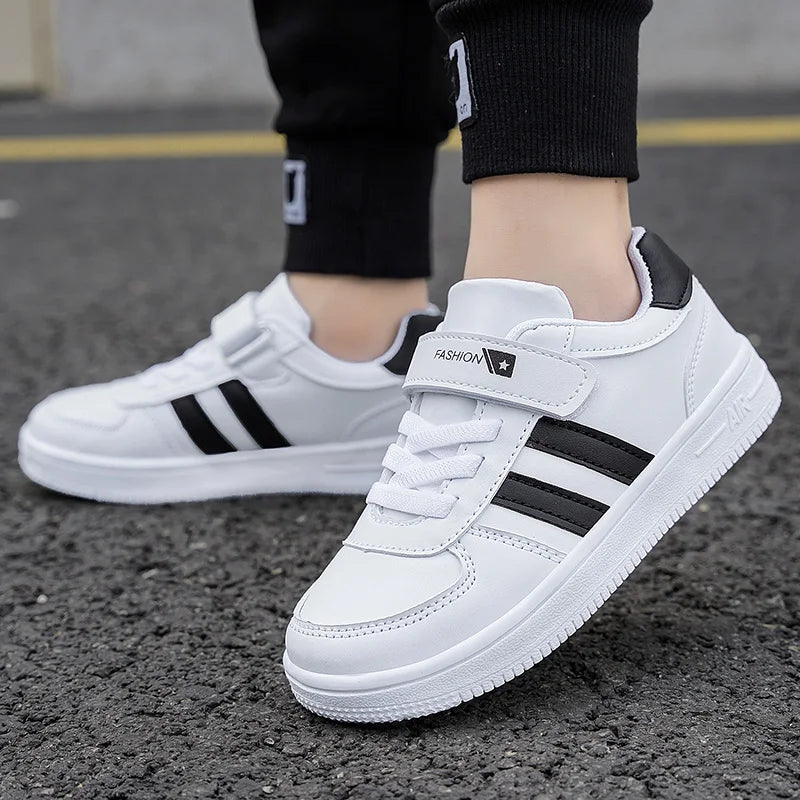 Kids White Sneakers — Boys & Girls Sport Casual Shoes, Non-Slip School Walking & Running Shoes, Sizes 28-39