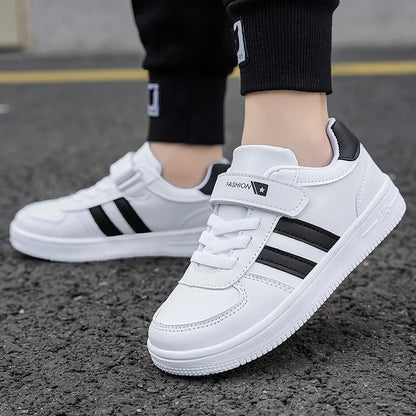 Kids White Sneakers — Boys & Girls Sport Casual Shoes, Non-Slip School Walking & Running Shoes, Sizes 28-39