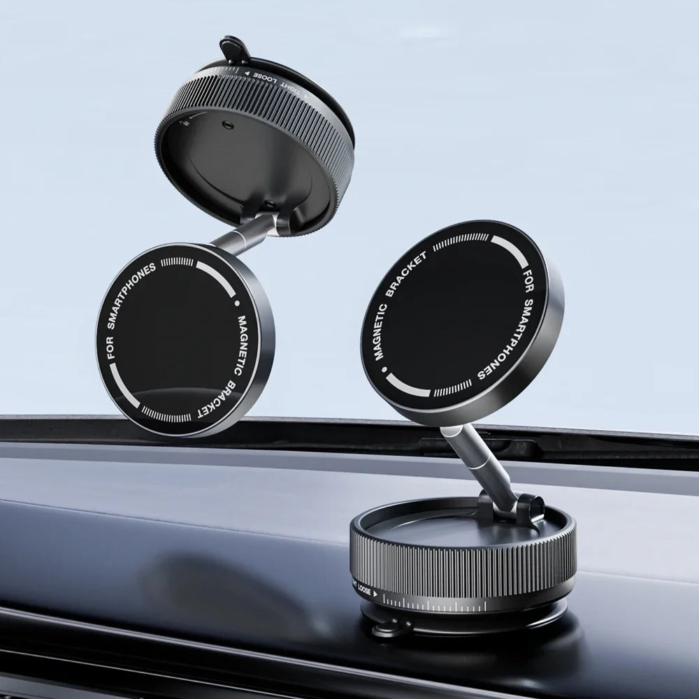 Vacuum Suction Magnetic Phone Holder – 360° Rotating Hands-Free Foldable Car & Smooth Surface Mount