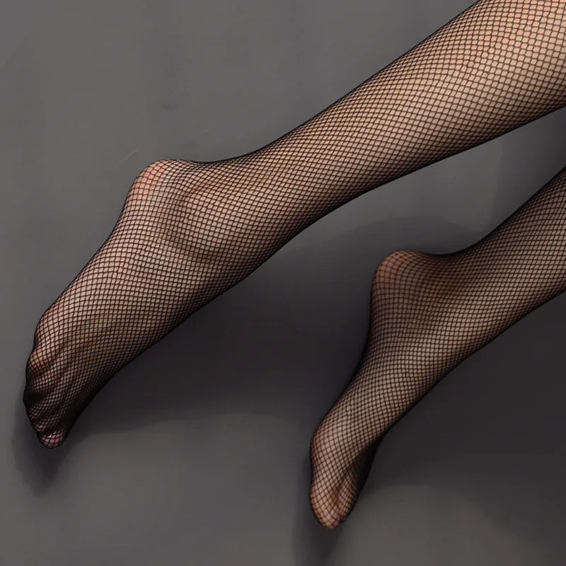 Sexy Black Fishnet Over-the-Knee Stockings — Non-Slip, Hollow-Out Lace Tights for Women