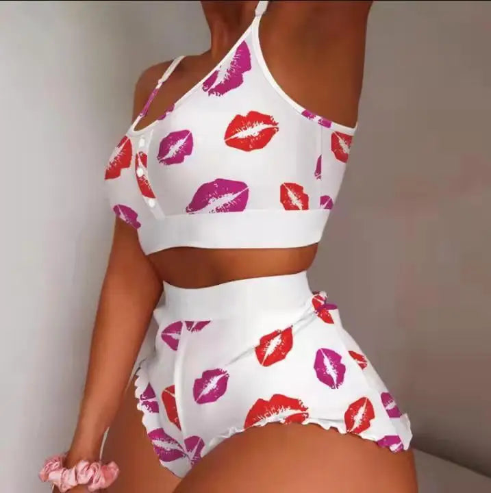 Women’s 2-Piece Pajama Set – Printed Camisole & Shorts Loungewear Sleepwear Nightwear Sexy Homewear Outfit
