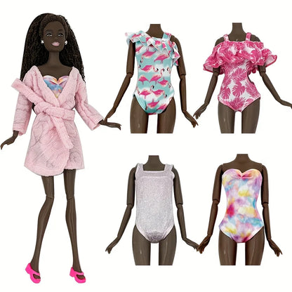 6pcs 11.5" Girl Doll Clothes Set – Swimsuits, Bathrobes, Slippers & Fashion Doll Accessories