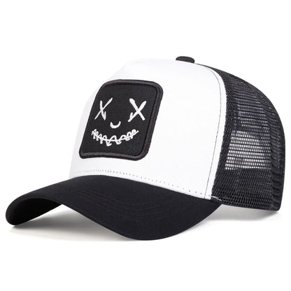 Ghost Face Embroidery Baseball Cap - Unisex Adjustable Mesh Hat for Spring Summer Outdoor Sun Protection
