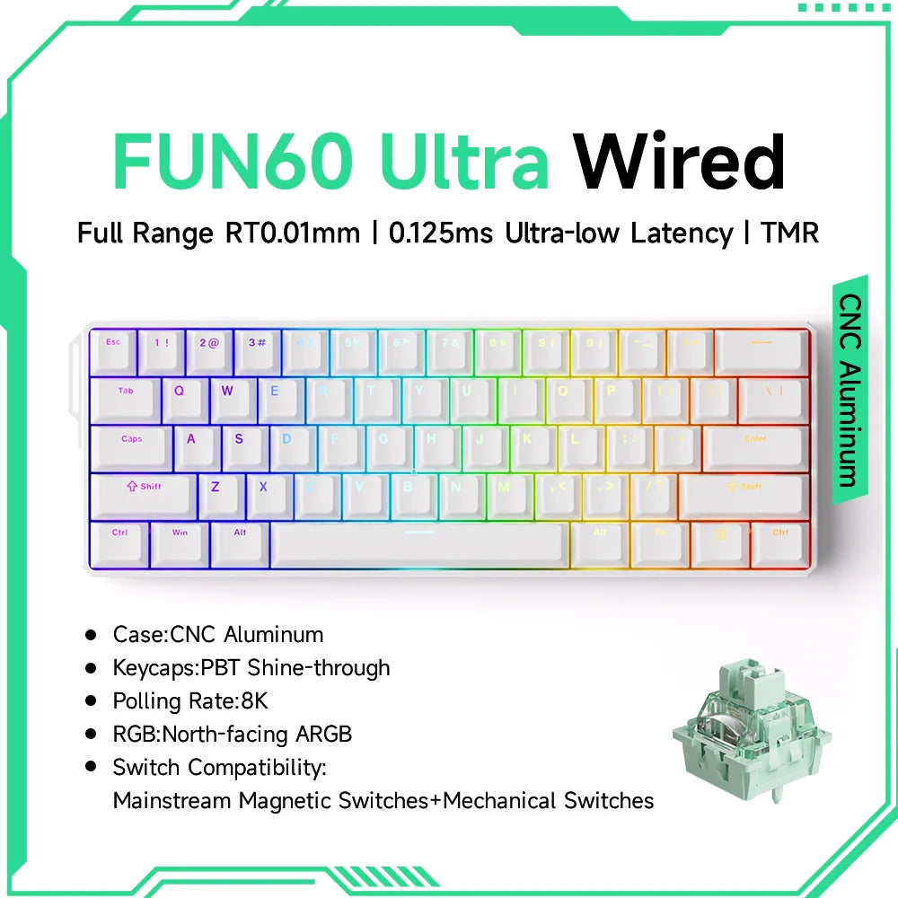 Akko MonsGeek FUN60 60% Mechanical Gaming Keyboard – Magnetic Switch, 8K Rapid Trigger, ARGB HE/TMR Custom Keyboard