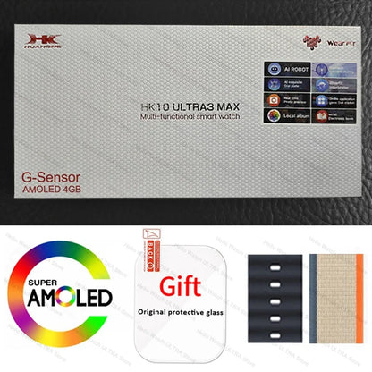 HK10 ULTRA 3 MAX Smartwatch 2025 — 49mm HD AMOLED, 4G Bluetooth Call, NFC, Compass & Chat Robot for Men & Women