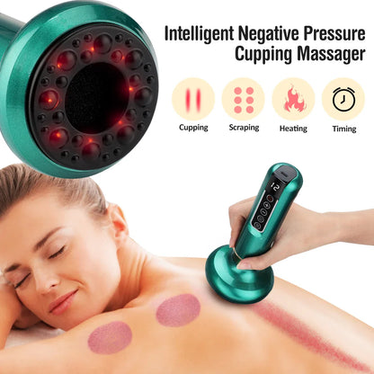 12/6 Levels Intelligent Vacuum Cupping Massager – Negative Pressure Heating Wireless Scraping Apparatus for Meridian Relaxation