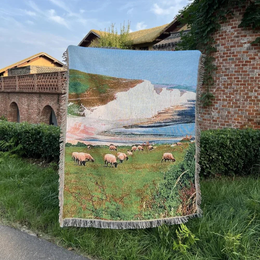 Animal Sofa Blanket Cover – European Village Cartoon Tapestry for Home Decor, Sofa, Bed & Camping