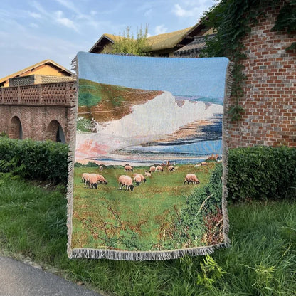 Animal Sofa Blanket Cover – European Village Cartoon Tapestry for Home Decor, Sofa, Bed & Camping