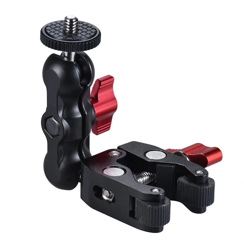Super Clamp Camera Mount with 360° Ballhead Magic Arm - Double Ball Head Adapter for DSLR, GoPro, LED Lights, & Phone