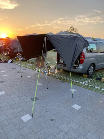 Bat Shape Black Coating Car Side Awning Tarp – 2x3 Waterproof Outdoor Shelter Tent for SUV & Van