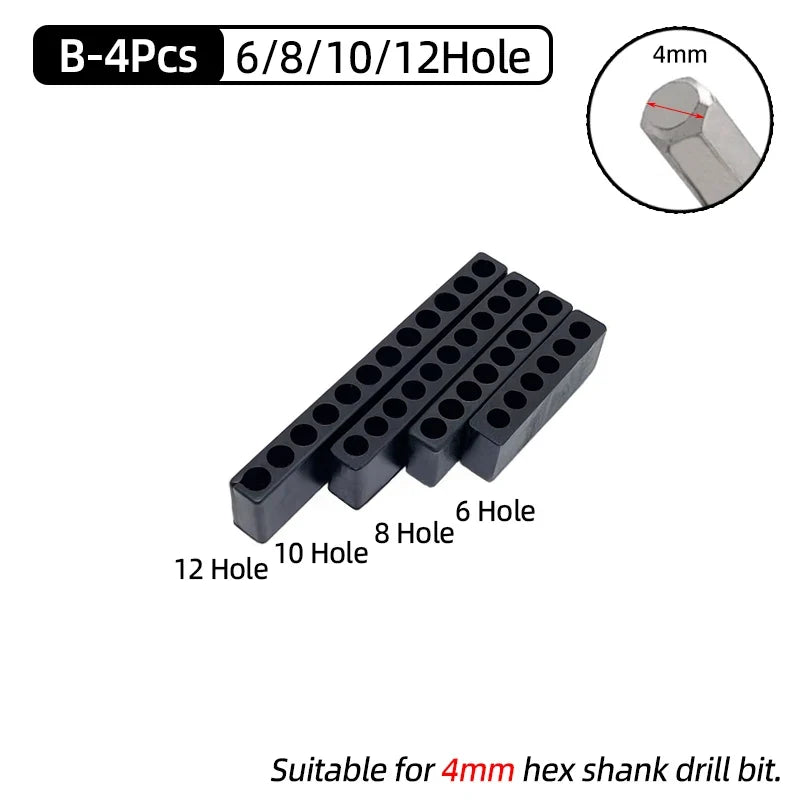 5-Piece Hex Shank Screwdriver Bit Holder Set - Plastic Storage Stand for 6/8/10/12/15 Hole Drill Bits