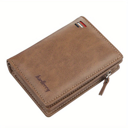 Men’s PU Leather Short Wallet – Vintage Zipper Coin Pocket, Large Capacity Money & Card Holder