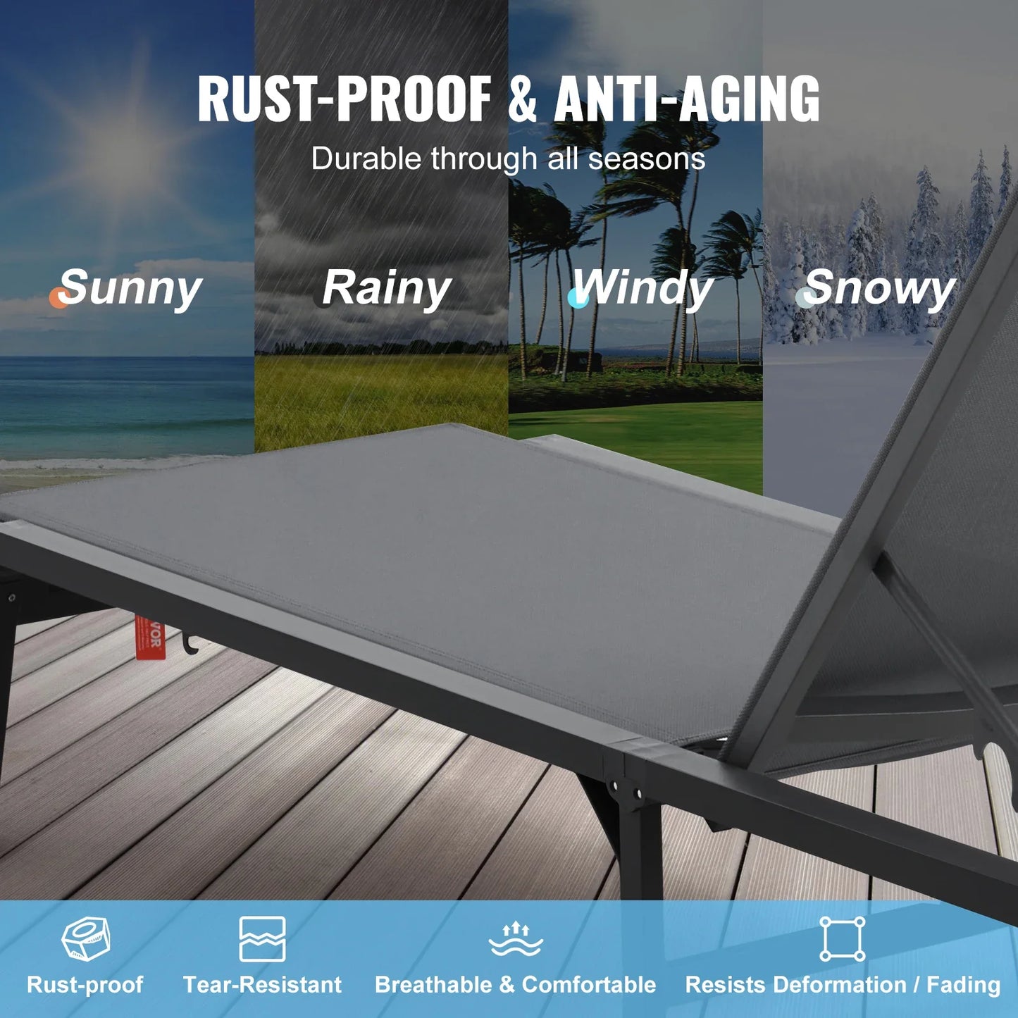 SucceBuy Outdoor Aluminum Chaise Lounge Chair — Folding Patio Pool Recliner, Full Flat Sun Lounger in Dark Grey